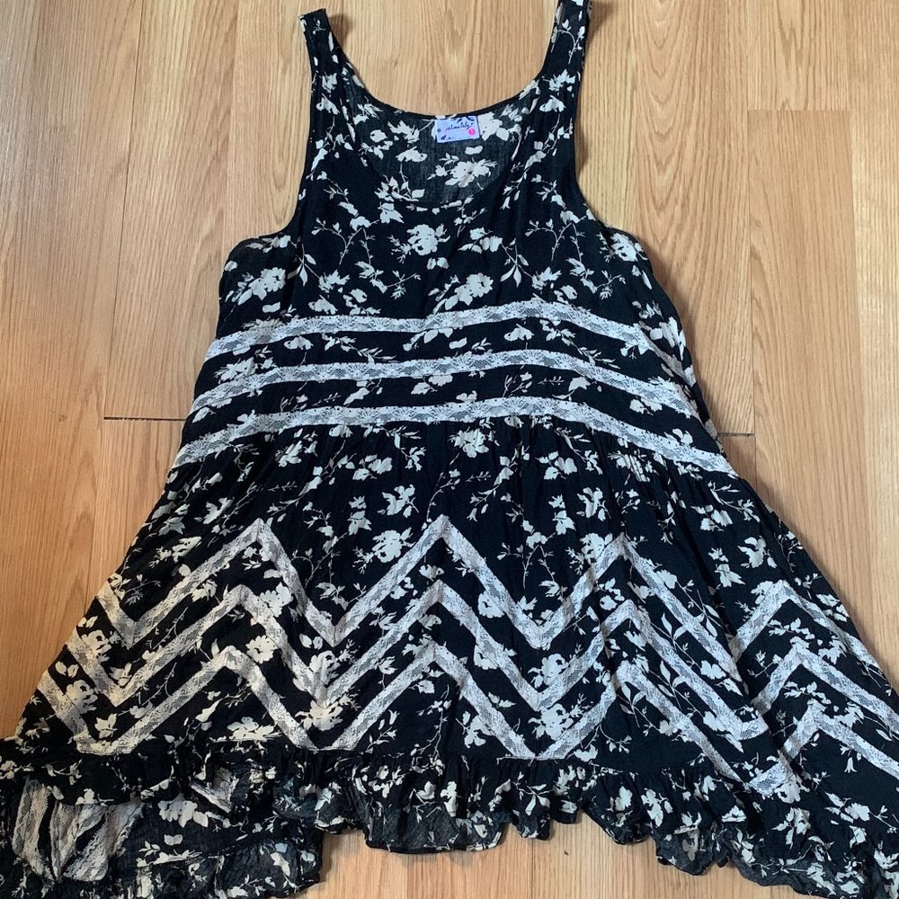 Free People Trapeze Slip  - Black + White Flowers